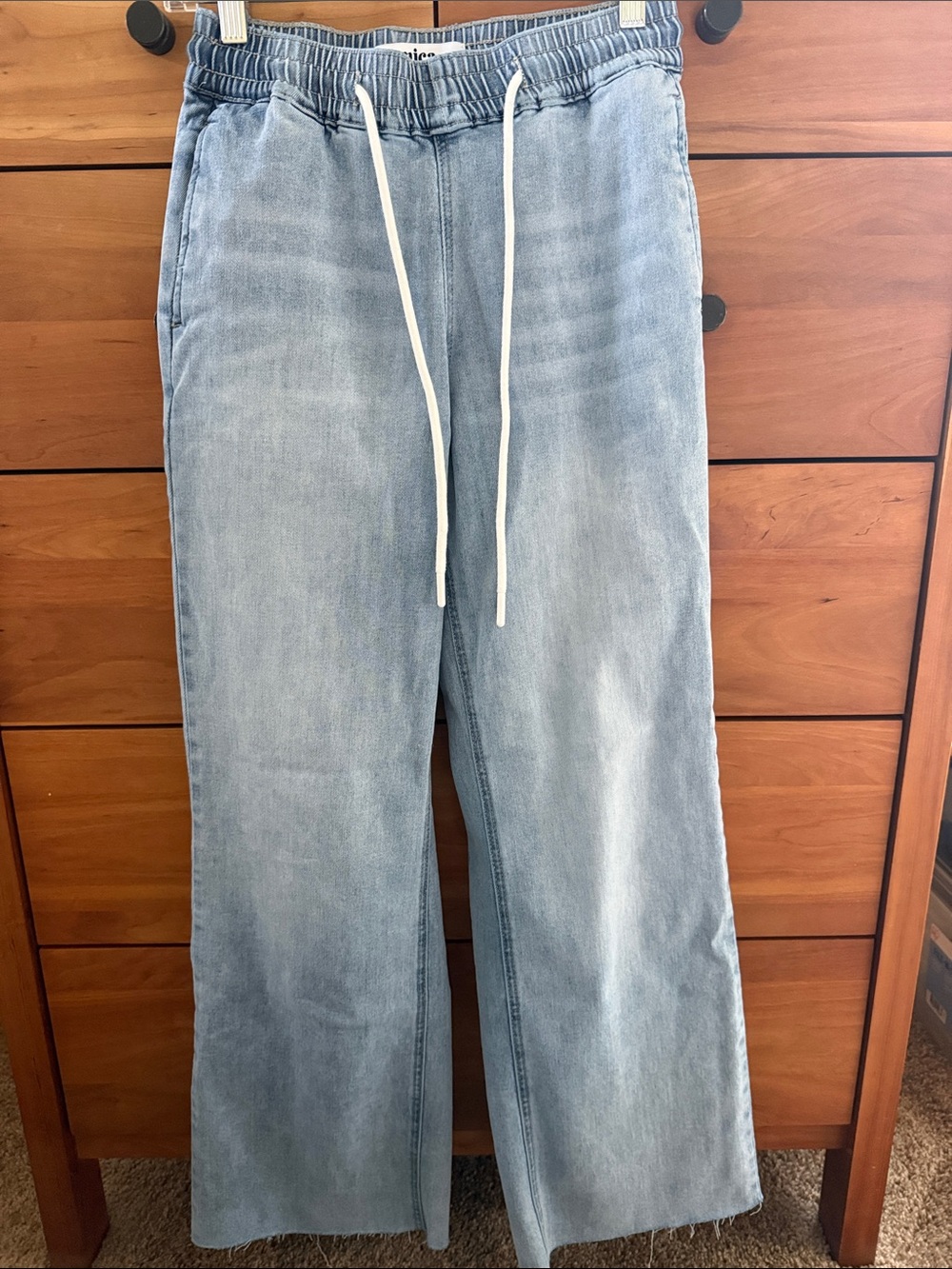 Mica Los Angeles Light Blue Wide Leg Denim Jeans with Drawstring